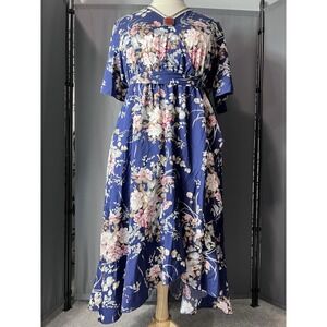 Keluummi Floral Blue Summer Wedding Guest Maxi Dress Sz Plus 20 XXL NWT Pockets